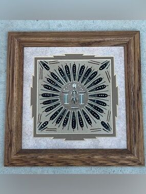 Authentic Vintage Navajo Sandpainting Wood Frame Diane Thomas